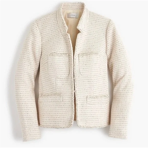J. CREW Metallic Tweed Lady Jacket Blazer Cream Size 12 Tall - Picture 1 of 14